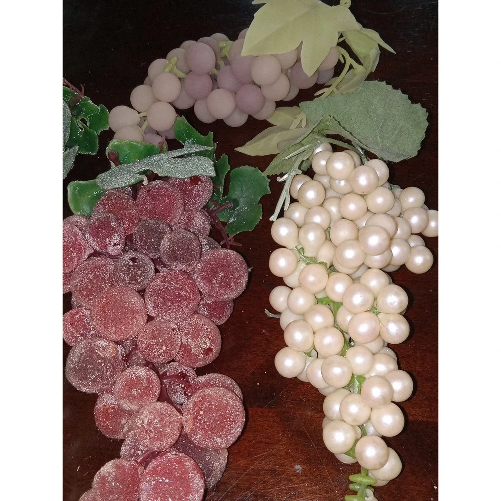 7 Vintage Artificial Faux Fruit Realistic Sugar Coated Grapes Home Table Decor